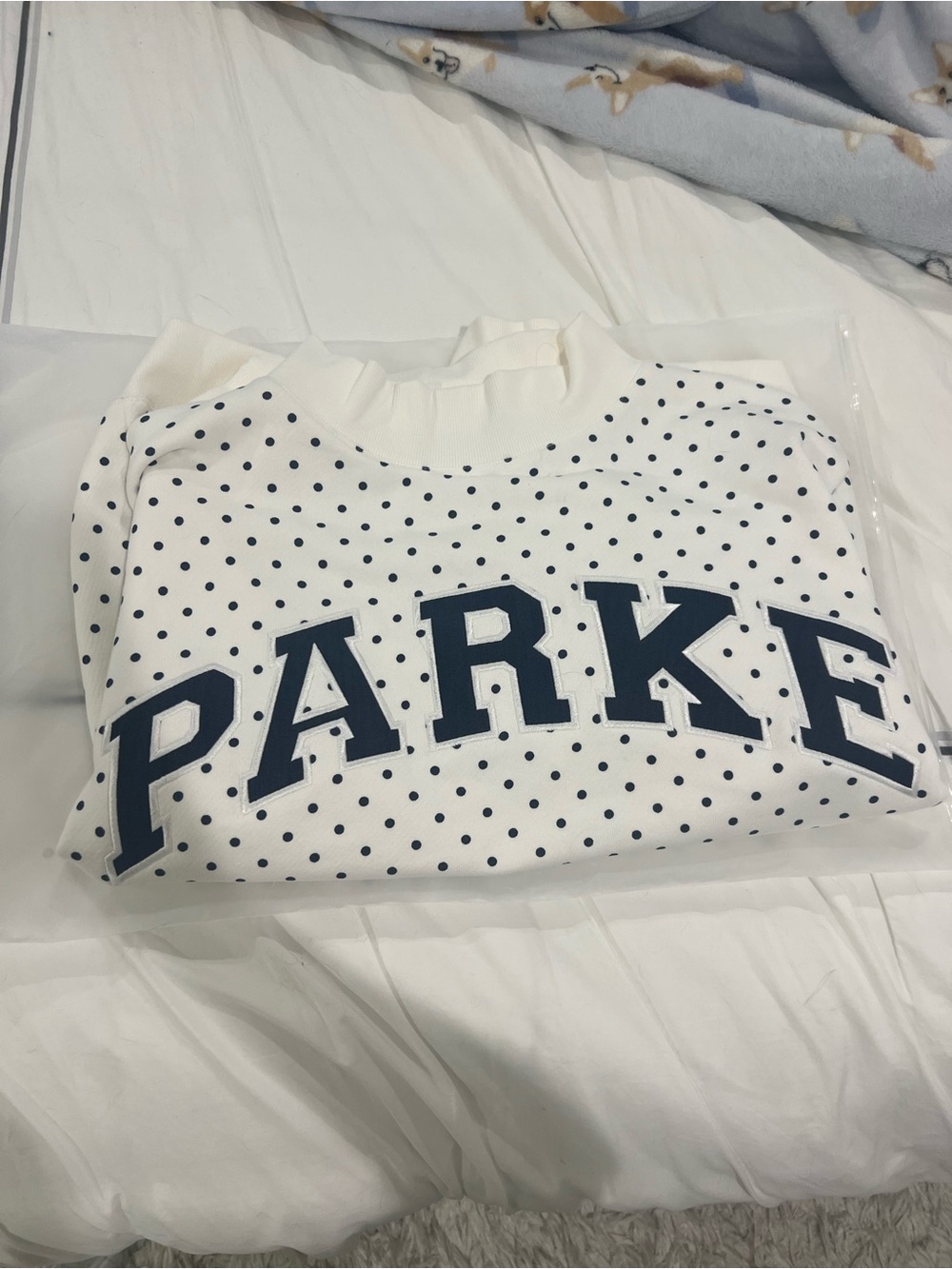 Parke White Denim Polka Dot Mockneck L/XL - Picture 2 of 4